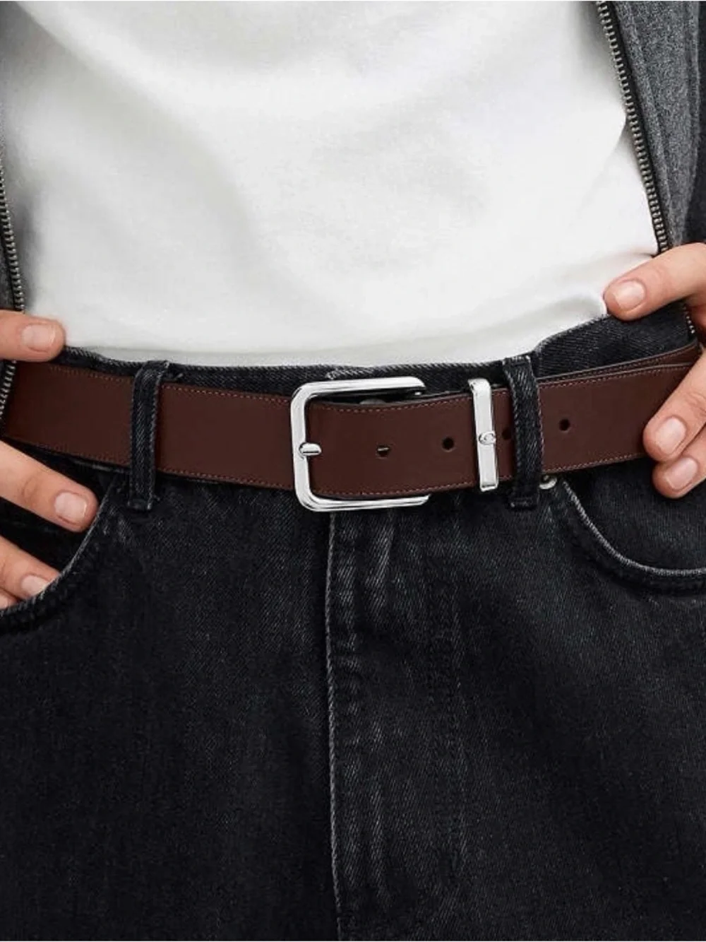 Coach Harness Silver Buckle Belt Saddle Brown 46 inch